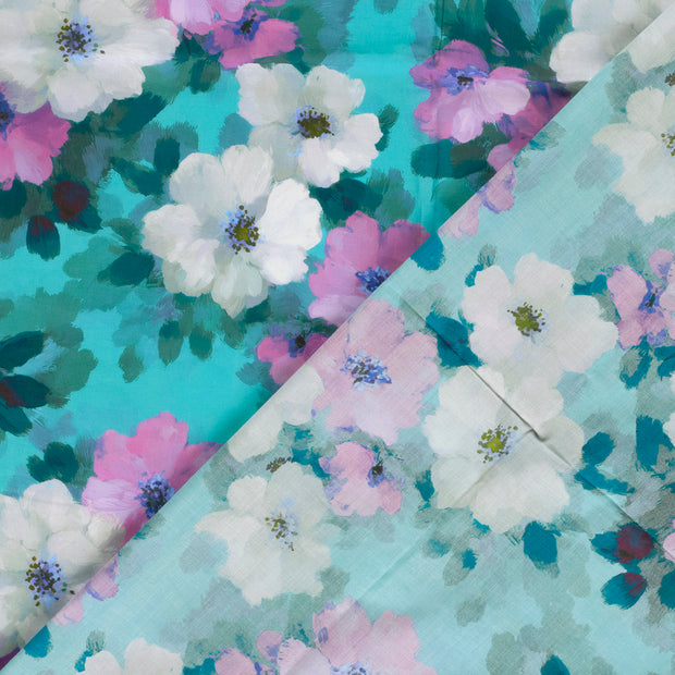 Voile stof Bloemen digitaal bedrukt 