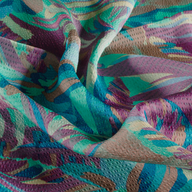 Polyester Bubble fabric Flowers Dark Mint