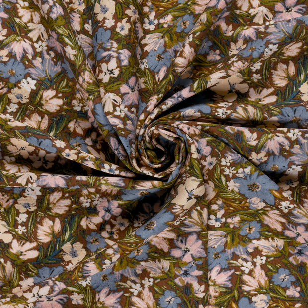 Viscose Nylon Ottoman fabric Brown printed 