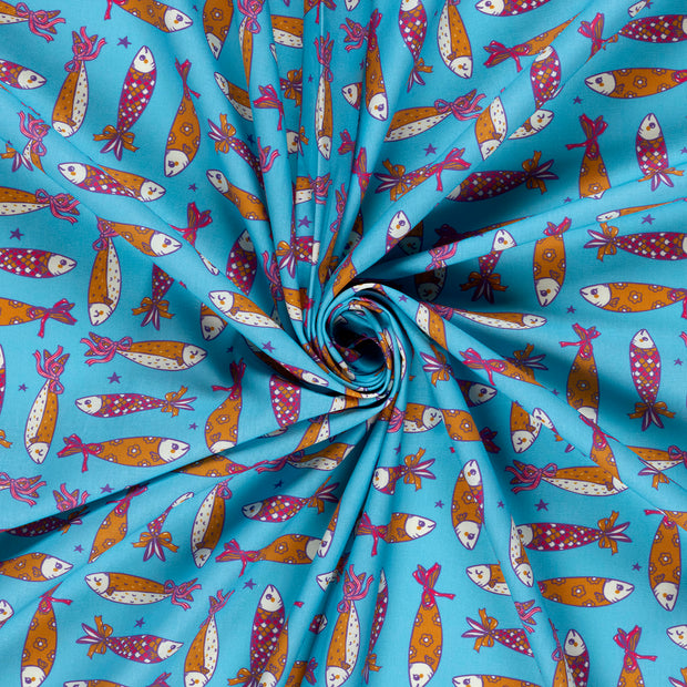Cotton Poplin fabric Aqua printed 