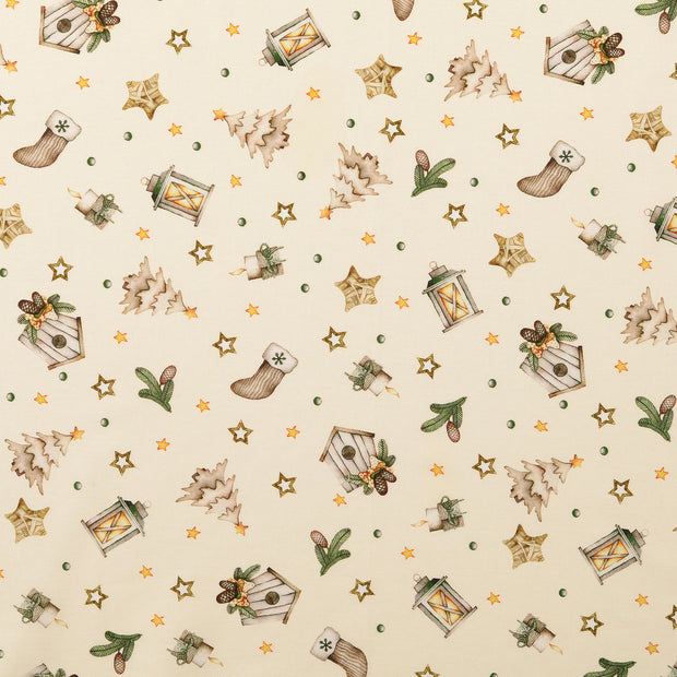 Cotton Poplin fabric Christmas Nude