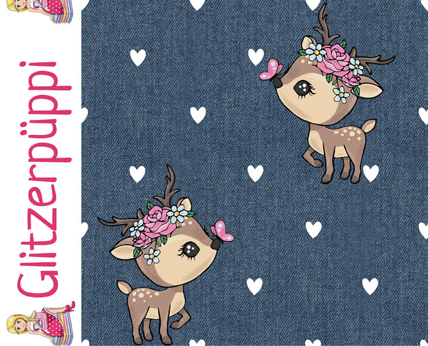 French Terry fabric Deer Navy