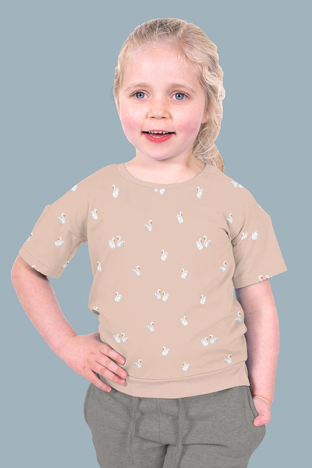 Cotton Jersey GOTS organic fabric Swans Light Pink