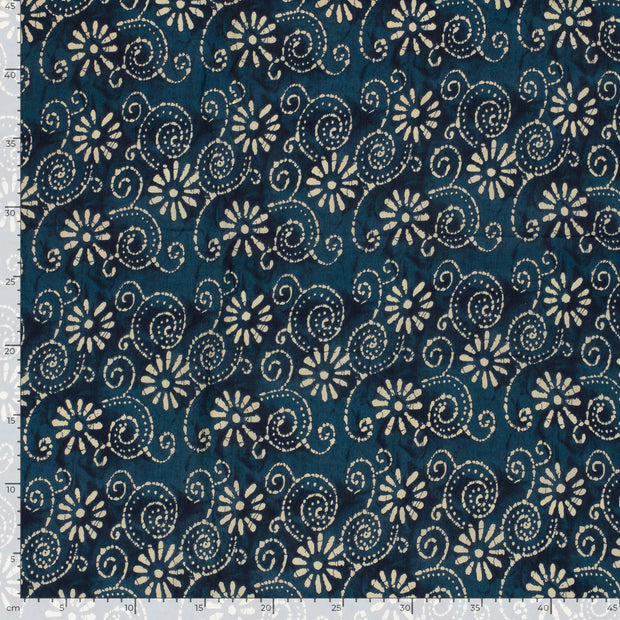 Voile fabric Flowers Indigo