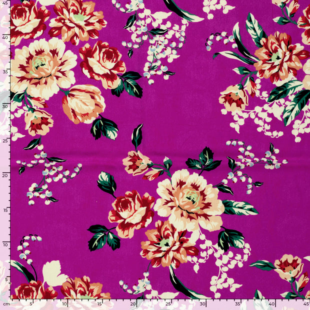 Bamboo Poplin fabric Flowers Fuchsia
