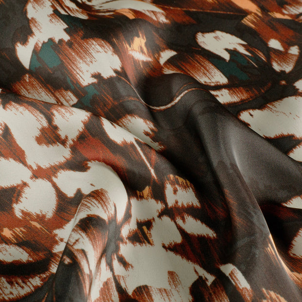 Satin Duchesse fabric Flowers Dark Green