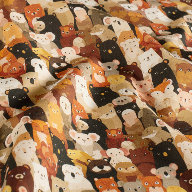 Cotton Poplin fabric Animals Off White