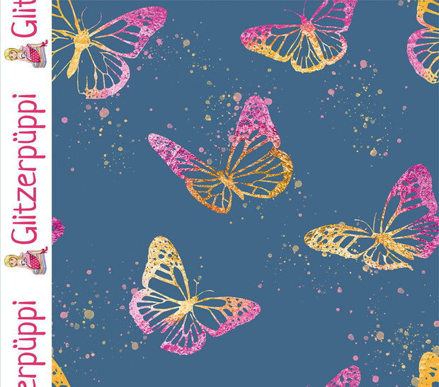 Jogging fabric Butterflies Steel Blue