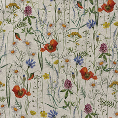 Linen Look digital printed Flowers Khaki Green