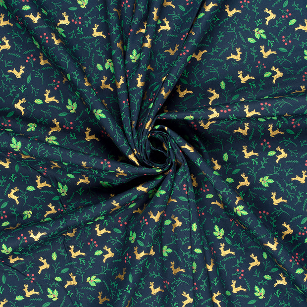 Cotton Poplin fabric Navy printed and foil 