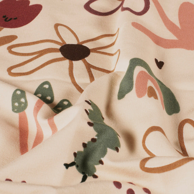 French Terry fabrik Blumen Beige