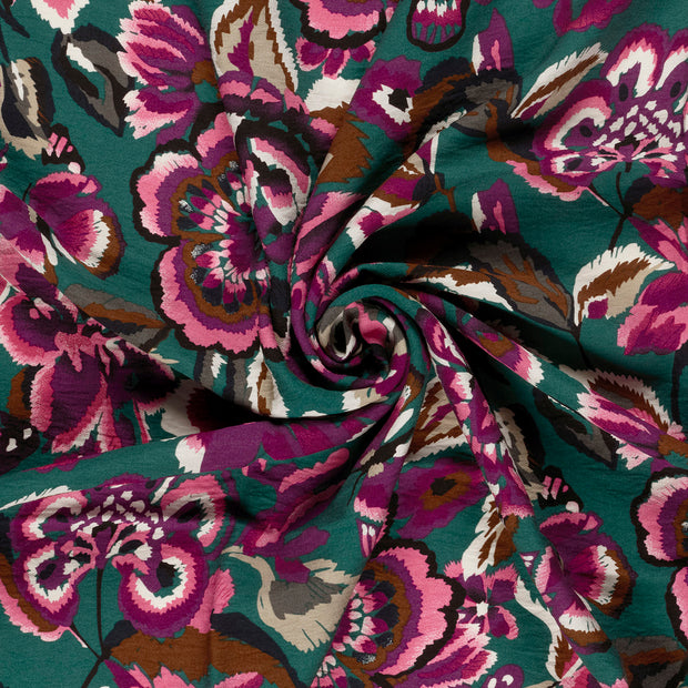 Viscose Nylon Crepe fabric Turquoise printed 