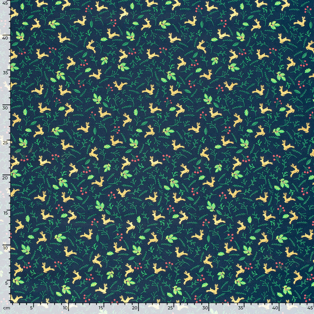 Cotton Poplin fabric Deer Navy