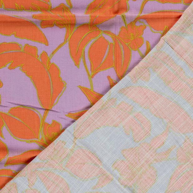 Woven Viscose Linen fabric Flowers printed 
