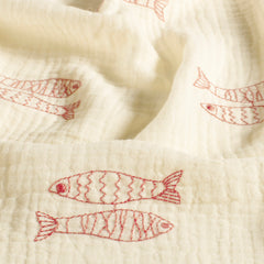 Muslin embroidered Fish Red