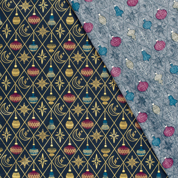 Cotton Poplin fabric Christmas balls printed and foil 