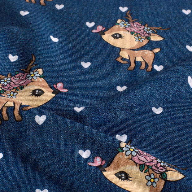 French Terry fabric Deer Navy