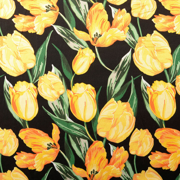 Viscose Satin fabric Flowers Yellow