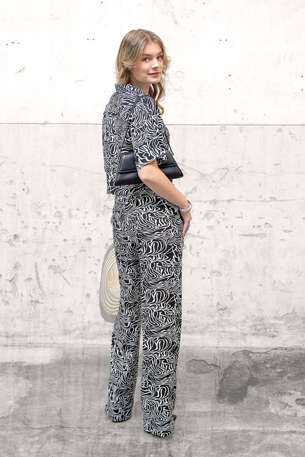 Woven Viscose Linen fabric Zebras Black