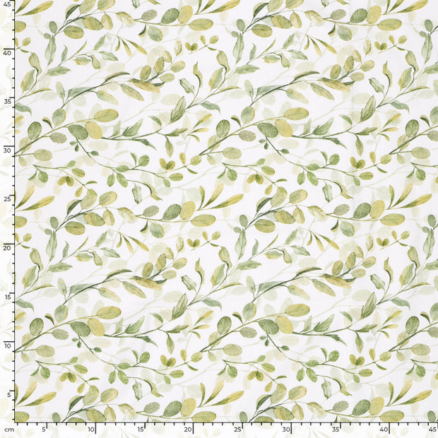 Cotton Jersey GOTS organic fabric Leaves Off White