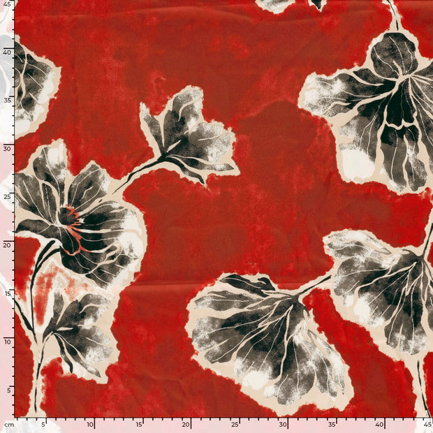 Satin Duchesse fabric Flowers Coral