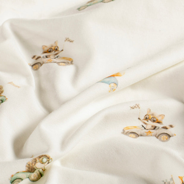 Cotton Jersey GOTS organic fabric Cars Off White