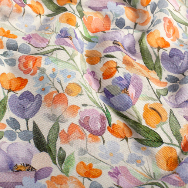 French Terry GOTS organic fabric Flowers Off White