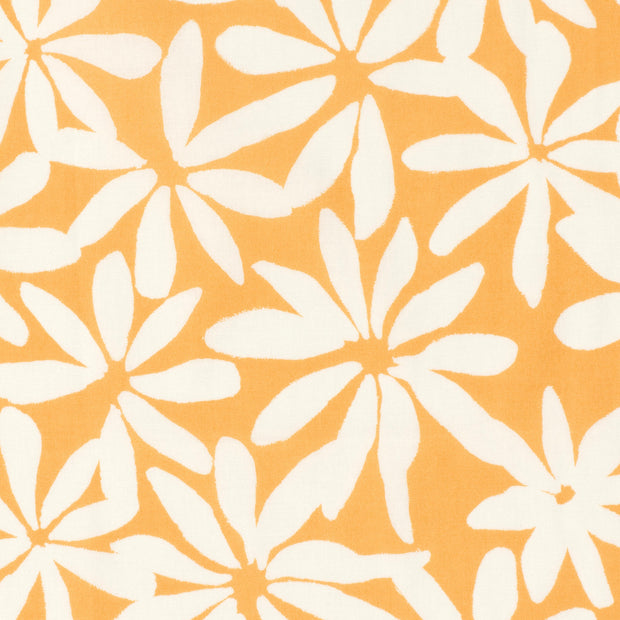 Cotton Satin fabric Flowers Oker