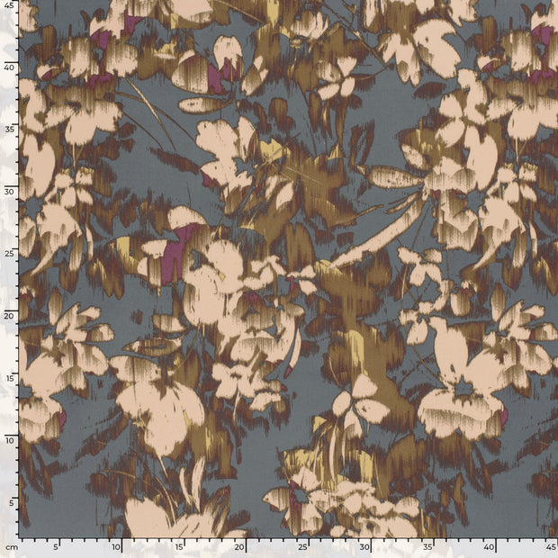 Satin Duchesse fabrik Blumen Stahlblau