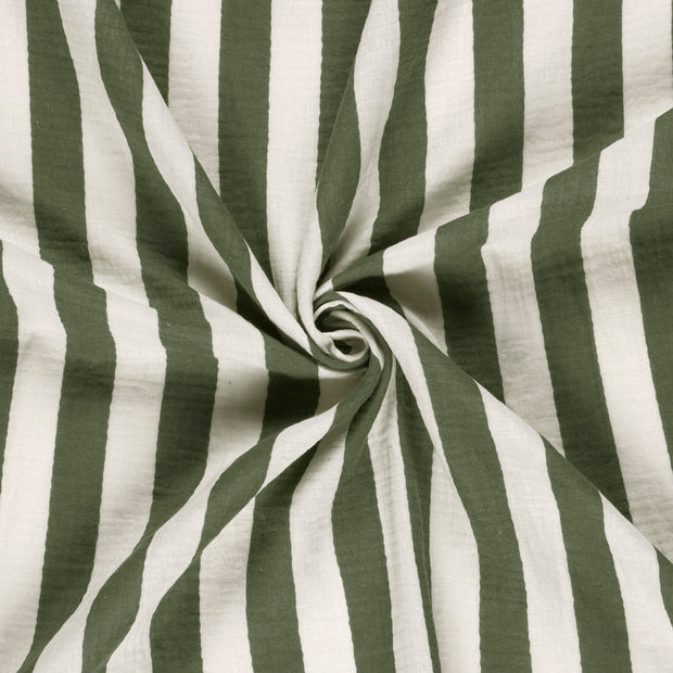 Muslin fabric Khaki Green printed 