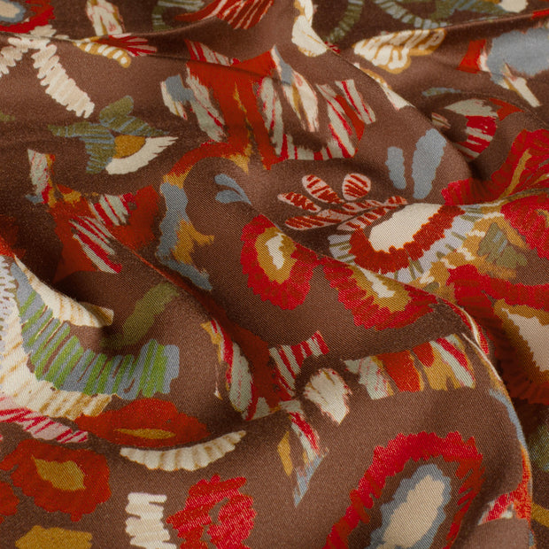 Viscose Satin fabric Abstract Brown