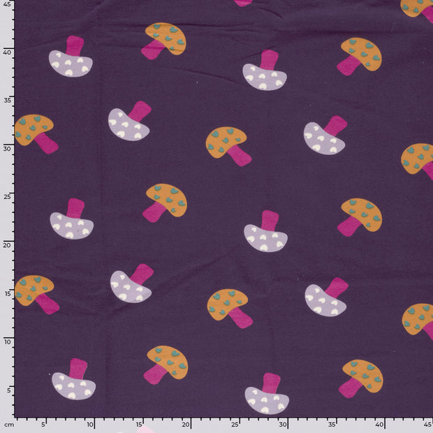 French Terry fabric Mushrooms Purple
