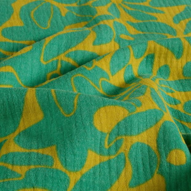Muslin fabric Flowers Lime Green