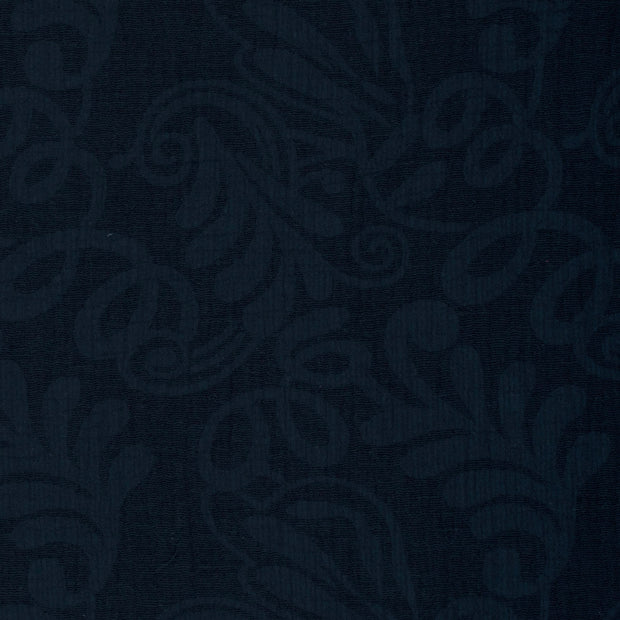 Woven Cotton Linen fabric Leaves Navy