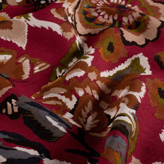 Viscose Nylon Crepe printed Flowers Bordeaux