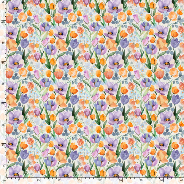 French Terry GOTS organic fabric Flowers Off White