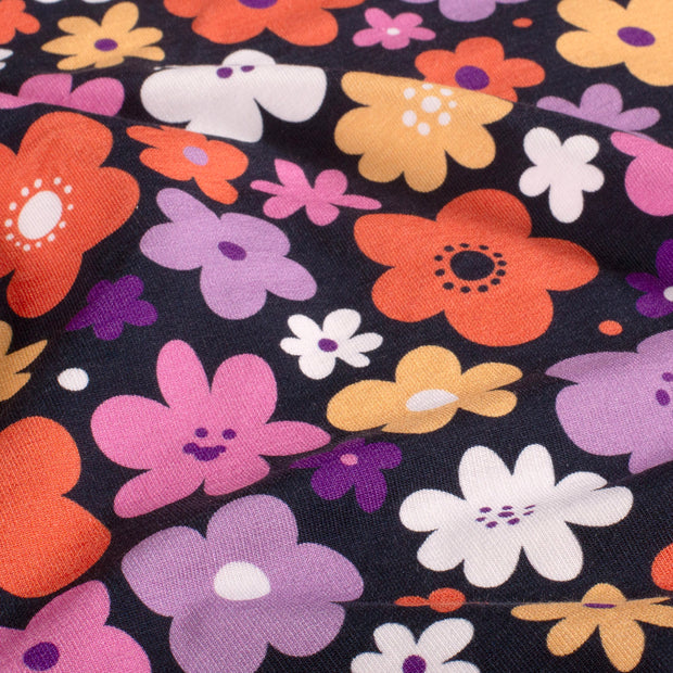 French Terry fabric Flowers Navy