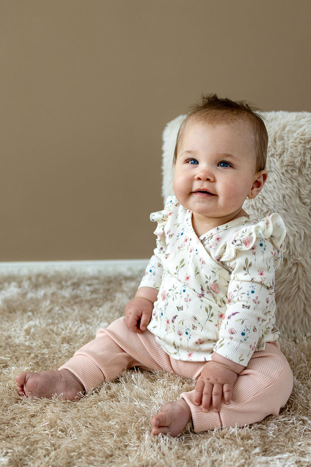 Rib Jersey fabric Flowers Off White