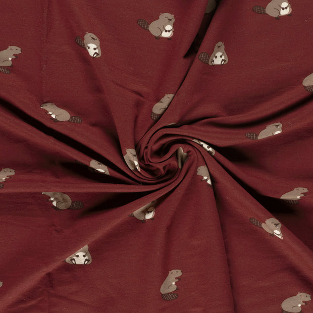 French Terry fabric Dark Red brushed and digital printed 