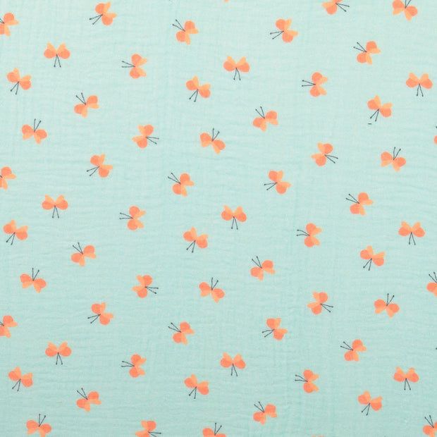 Muslin fabric Butterflies Mint