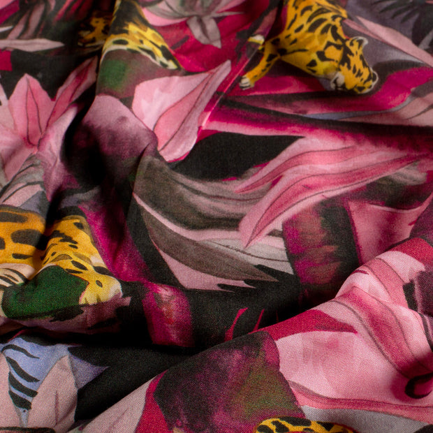 Viscosa Poplin tela Abstracto Fucsia