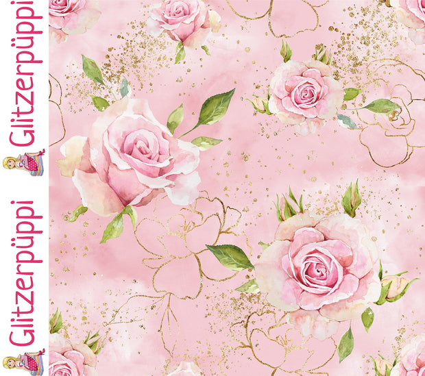 French Terry fabric Roses Light Pink