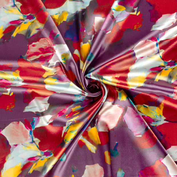 Satin fabric Aubergine printed 