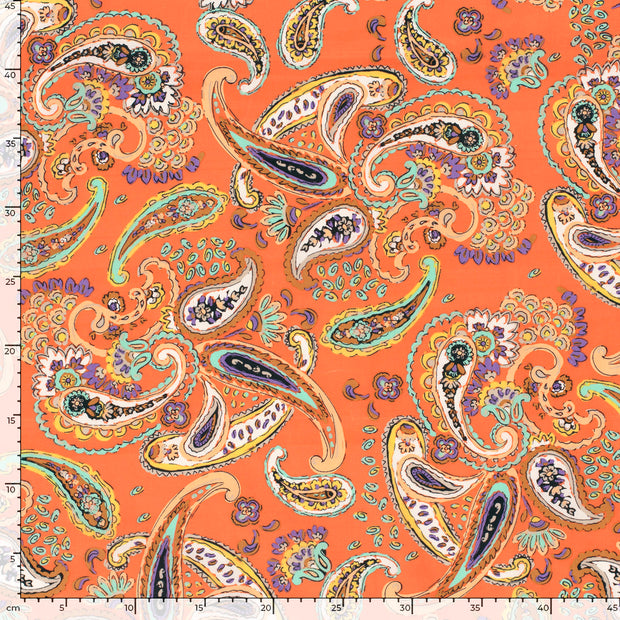 Cotton Satin fabric Abstract Coral