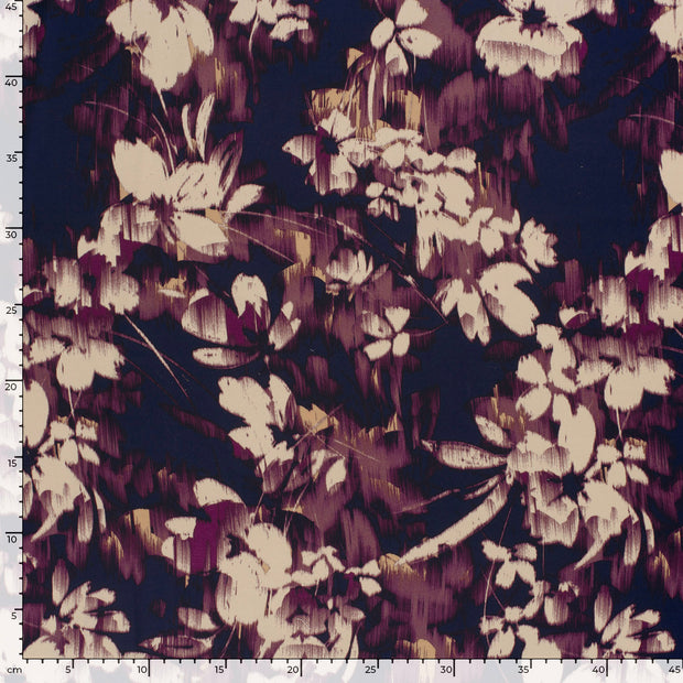 Satin Duchesse fabric Flowers Navy