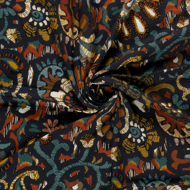 Viscose Satin tissu Bleu Marine imprimé 