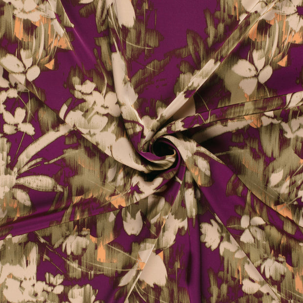 Satin Duchesse fabric Bordeaux printed 