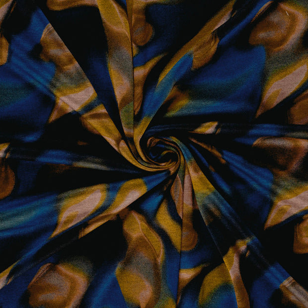 Poly Viscose Jersey fabric Indigo discharge printed 