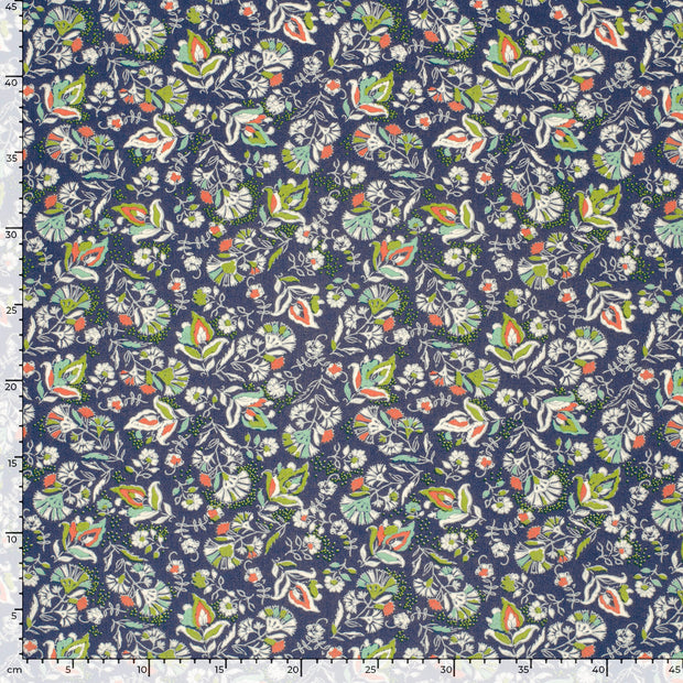 Viscose Poplin stof Bloemen Kobalt