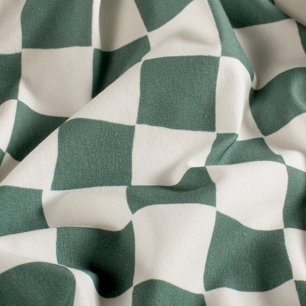 French Terry GOTS organic fabric Checks Dark Green